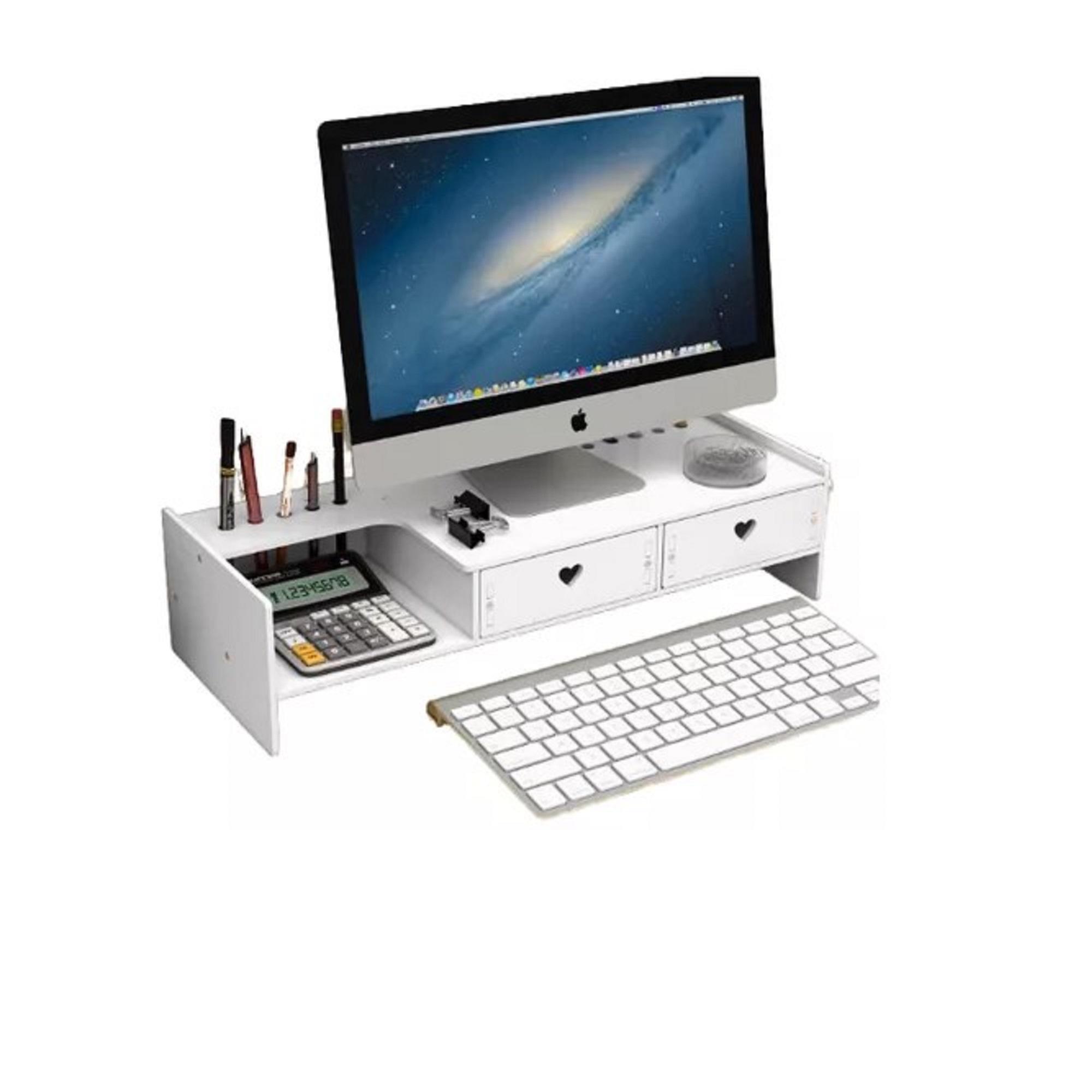 ELEVADOR DE MONITOR EN MADERA – ARMABLE PARA ESCRITORIO - BLANCO - 5