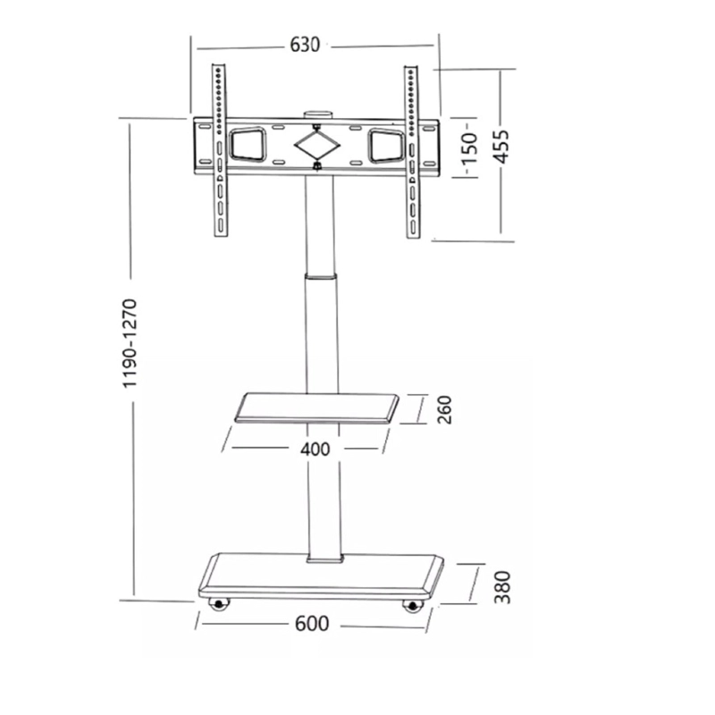 SOPORTE BASE TV CON RUEDAS TIPO PEDESTAL RACK 32' A 70' - BLANCO - 9