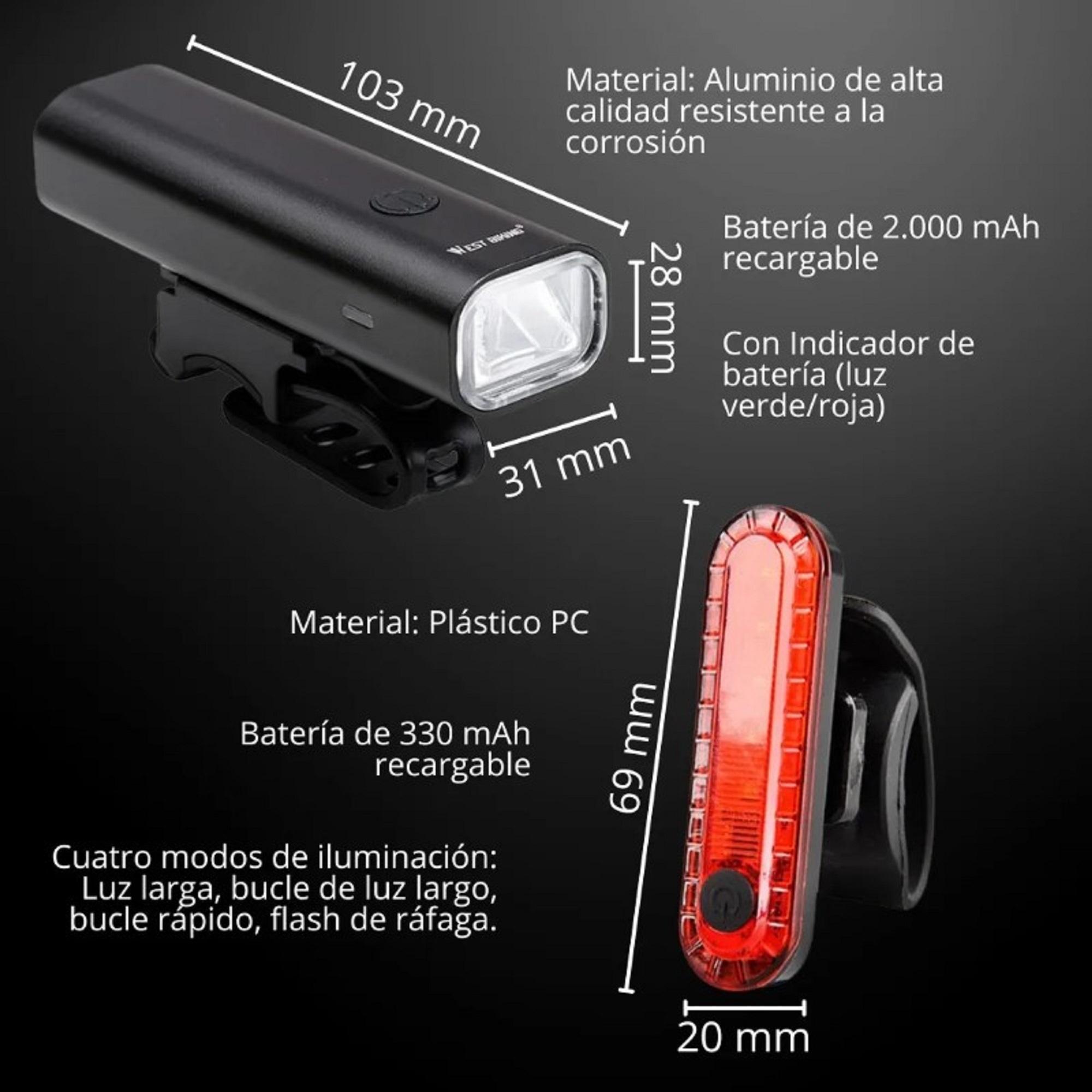 LUCES RECARGABLES PARA BICICLETA DELANTERA Y TRASERA PREMIUM - 3