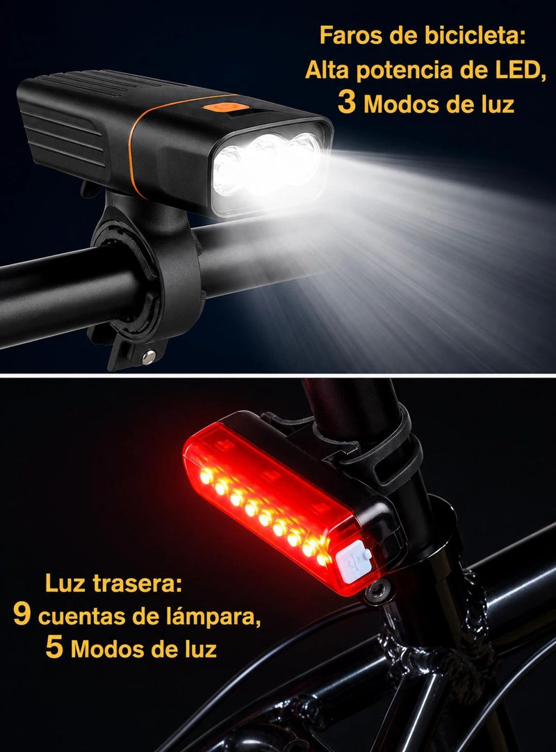 LUCES RECARGABLES PARA BICICLETA DELANTERA Y TRASERA PREMIUM - 3