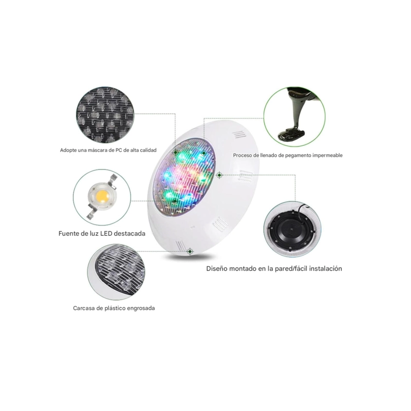 FOCO LUZ LED DE PISCINA CON CONTROL REMOTO 24W MULTICOLOR - 3