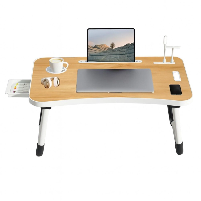 ESCRITORIO PORTATIL MADERA USB Y POSAVASO PLEGABLE - MARRON - 1