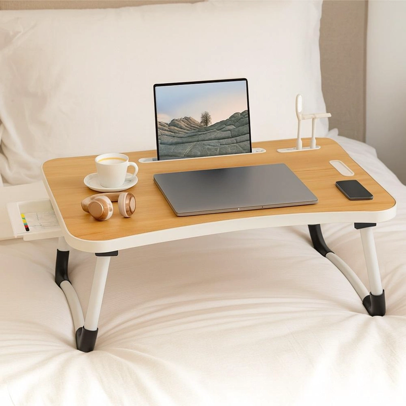 ESCRITORIO PORTATIL MADERA USB Y POSAVASO PLEGABLE - MARRON - 2