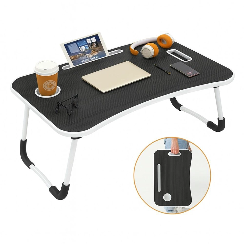 ESCRITORIO PORTATIL MADERA USB Y POSAVASO PLEGABLE - MARRON - 2