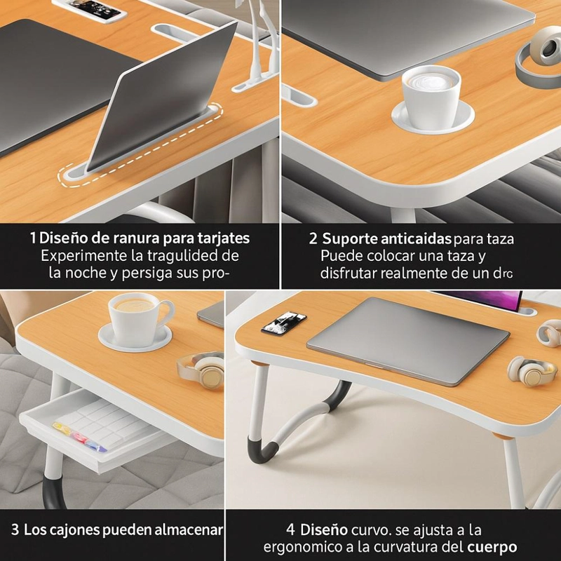 ESCRITORIO PORTATIL MADERA USB Y POSAVASO PLEGABLE - MARRON - 4