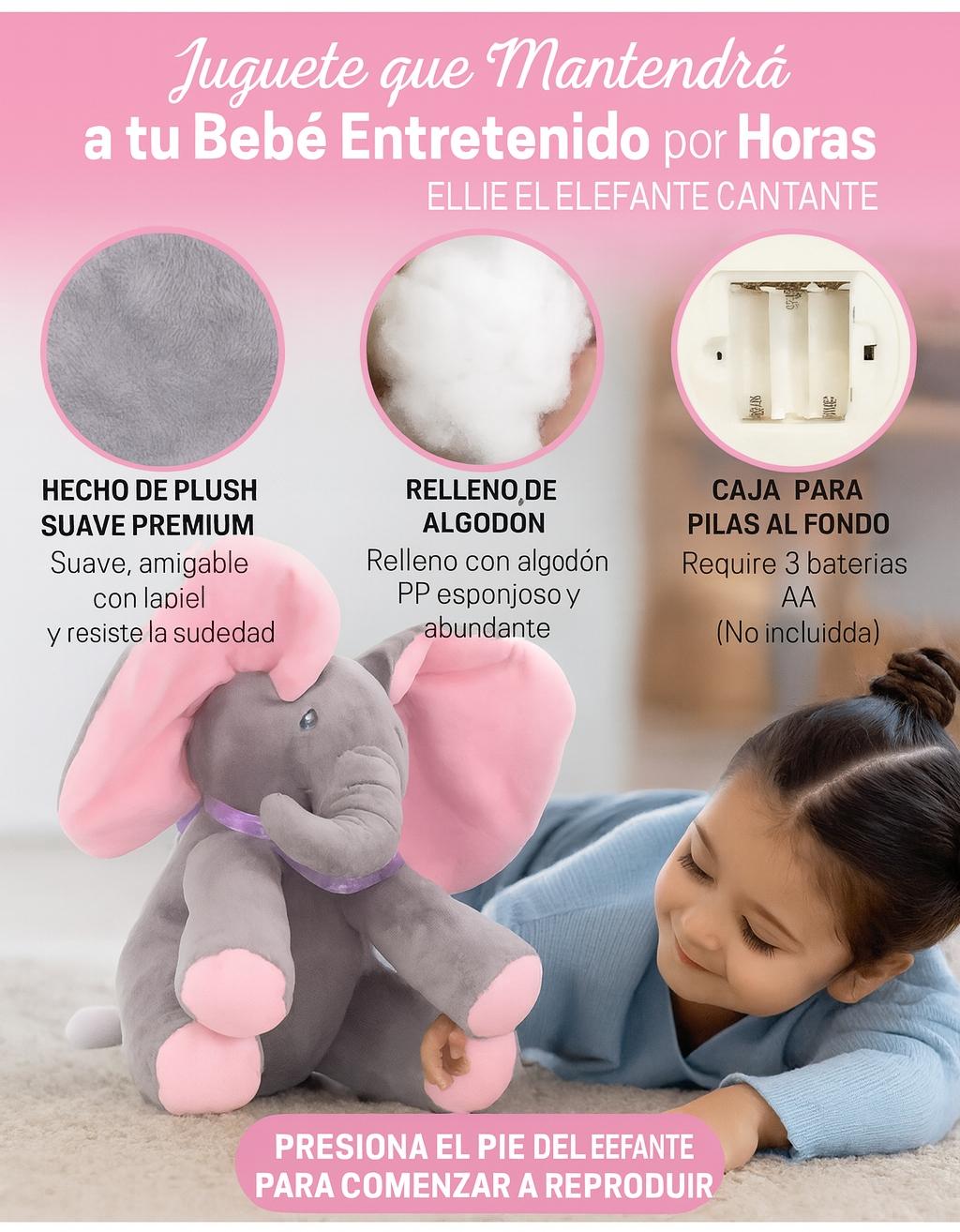 PELUCHE INTERACTIVO ANIMADO MUSICA + JUEGO ELEFANTE BEBE - AZUL - 2