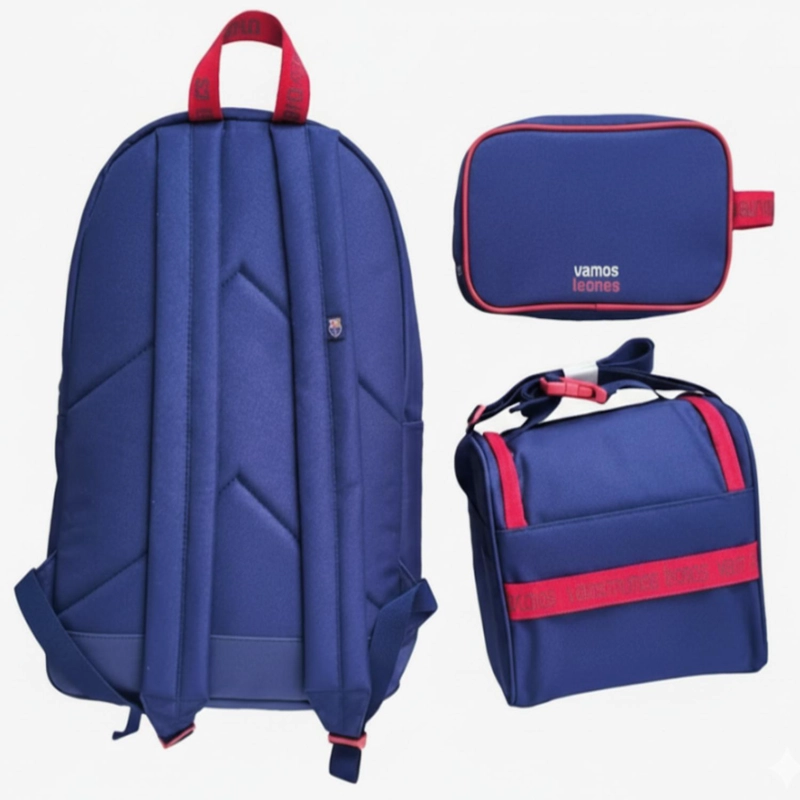 SET ESCOLAR 3 EN 1 AZUL MOCHILA, LONCHERA, ESTUCHE TITANIO - 2