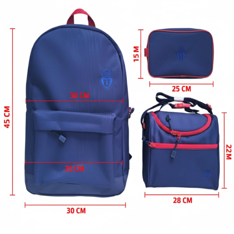 SET ESCOLAR 3 EN 1 AZUL MOCHILA, LONCHERA, ESTUCHE TITANIO - 4