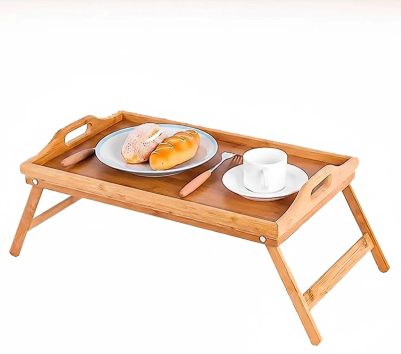BANDEJA DESAYUNO CAMA PLEGABLE MADERA NATURAL MULTIFUNCIONAL - 1