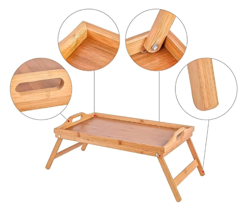 BANDEJA DESAYUNO CAMA PLEGABLE MADERA NATURAL MULTIFUNCIONAL - 3