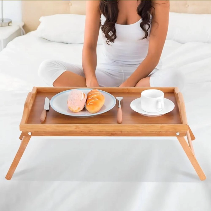 BANDEJA DESAYUNO CAMA PLEGABLE MADERA NATURAL MULTIFUNCIONAL - 4