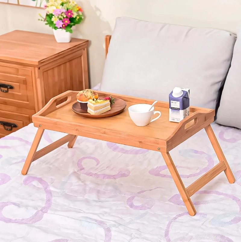 BANDEJA DESAYUNO CAMA PLEGABLE MADERA NATURAL MULTIFUNCIONAL - 9