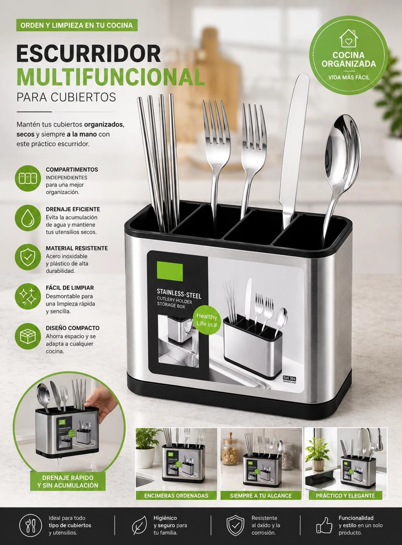 ESCURRIDOR MULTIFUNCIONAL PARA CUBIERTOS DE COCINA - 7