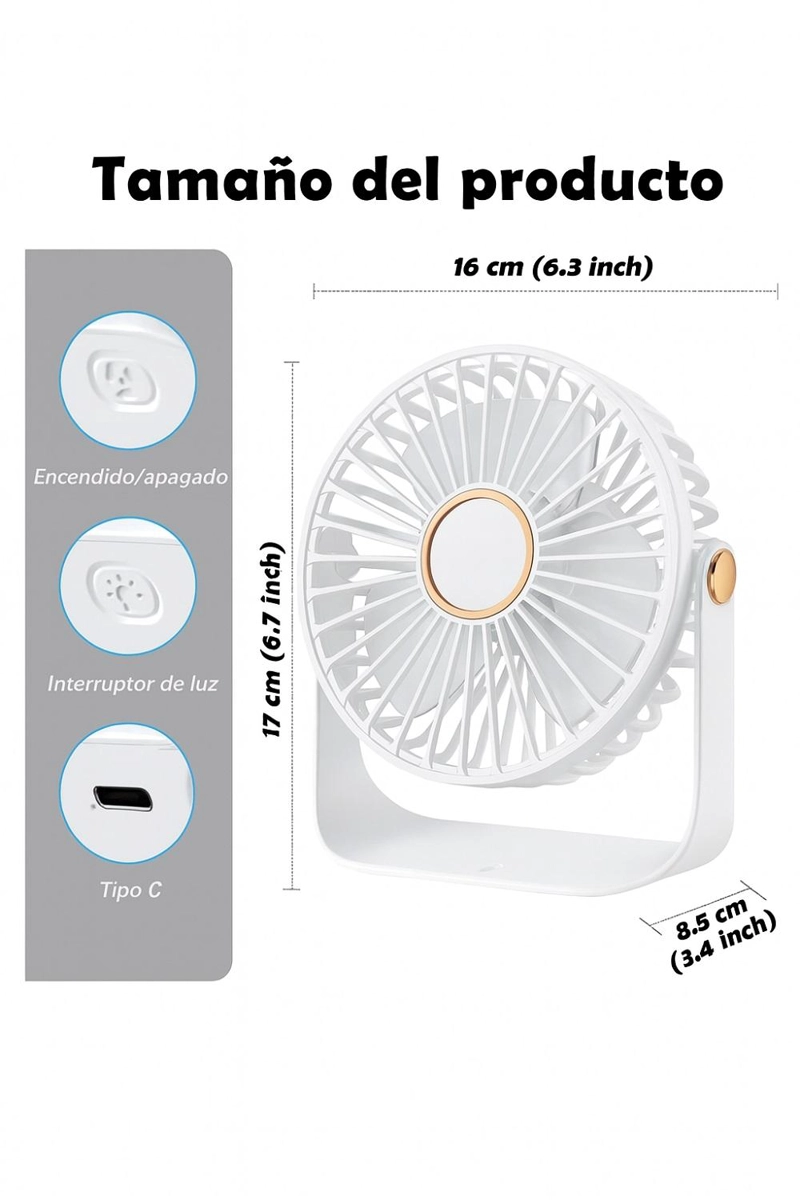 VENTILADOR DE ESCRITORIO PORTATIL USB CON LUZ RECARGABLE 17 CM - 4