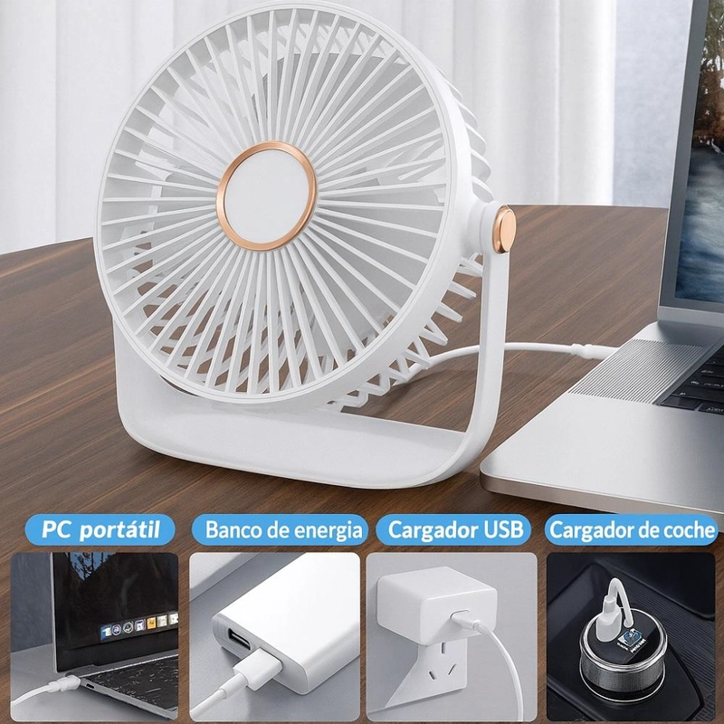 VENTILADOR DE ESCRITORIO PORTATIL USB CON LUZ RECARGABLE 17 CM - 8