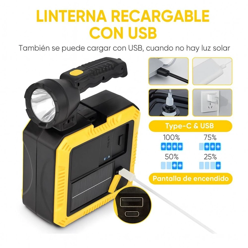 LINTERNA SOLAR LED RECARGABLE DE CAMPING CON HERRAMIENTAS - 8