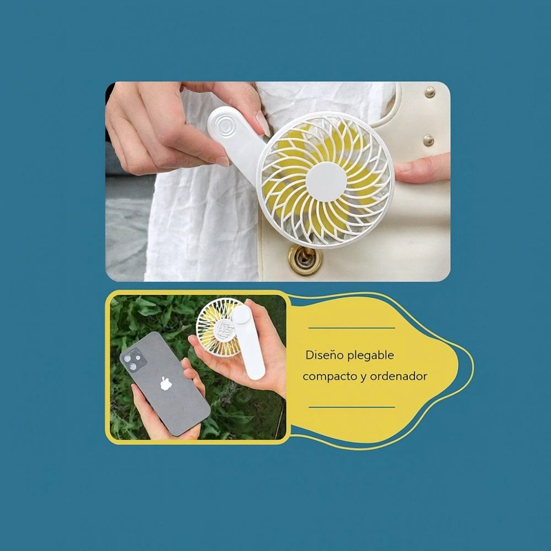 MINI VENTILADOR PORTATIL DE MANO 3 VELOCIDADES RECARGABLE - BLANCO - 8