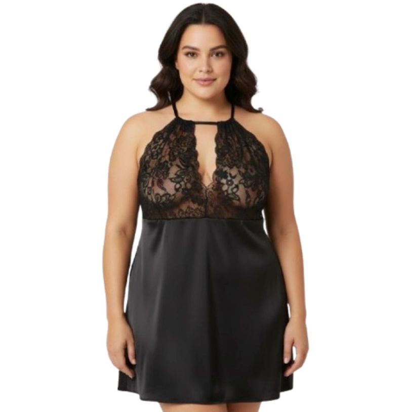 LENCERIA BABYDOLL ENCAJE EN PECHOS SATEN TALLAS GRANDES SEXY - NEGRO - XXL - 5