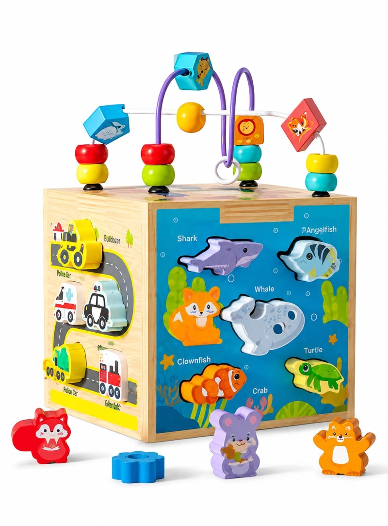 CUBO INTERACTIVO MONTESSORI 7 EN 1 CON FIGURAS Y LABERINTO - 1
