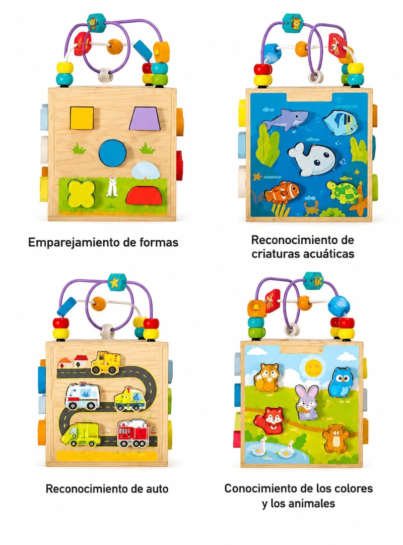 CUBO INTERACTIVO MONTESSORI 7 EN 1 CON FIGURAS Y LABERINTO - 4