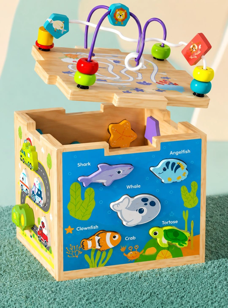 CUBO INTERACTIVO MONTESSORI 7 EN 1 CON FIGURAS Y LABERINTO - 6
