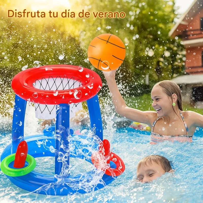 JUEGO INFLABLE INFANTIL  CANASTA BALONCESTO Y AROS  PISCINA - 2