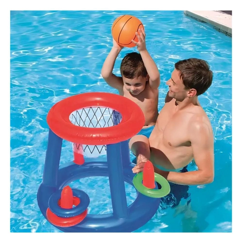 JUEGO INFLABLE INFANTIL  CANASTA BALONCESTO Y AROS  PISCINA - 3