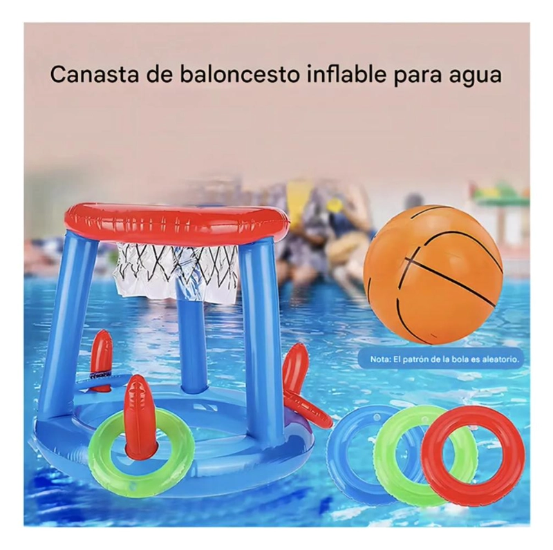 JUEGO INFLABLE INFANTIL  CANASTA BALONCESTO Y AROS  PISCINA - 4