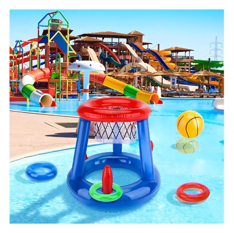 JUEGO INFLABLE INFANTIL  CANASTA BALONCESTO Y AROS  PISCINA - 5
