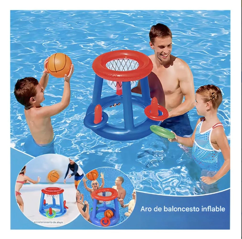 JUEGO INFLABLE INFANTIL  CANASTA BALONCESTO Y AROS  PISCINA - 8
