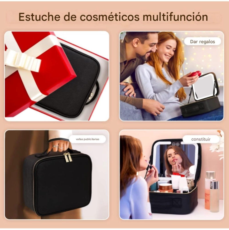 COSMETIQUERO MALETIN CON ESPEJO LED  Y DIVISIONES AJUSTABLES - NEGRO - 5