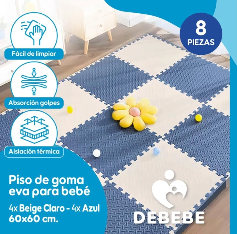 ALFOMBRA DE JUEGOS INFANTIL EVA 8 PZAS 10MM 60X60 ANTIGOLPES - AZUL - 2