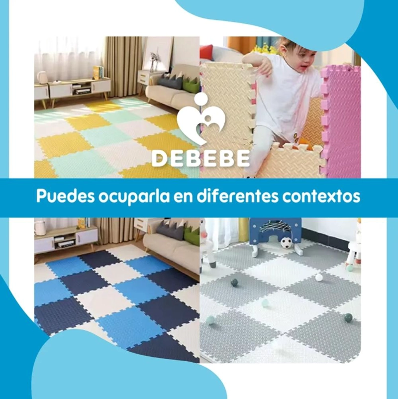 ALFOMBRA DE JUEGOS INFANTIL EVA 8 PZAS 10MM 60X60 ANTIGOLPES - AZUL - 5