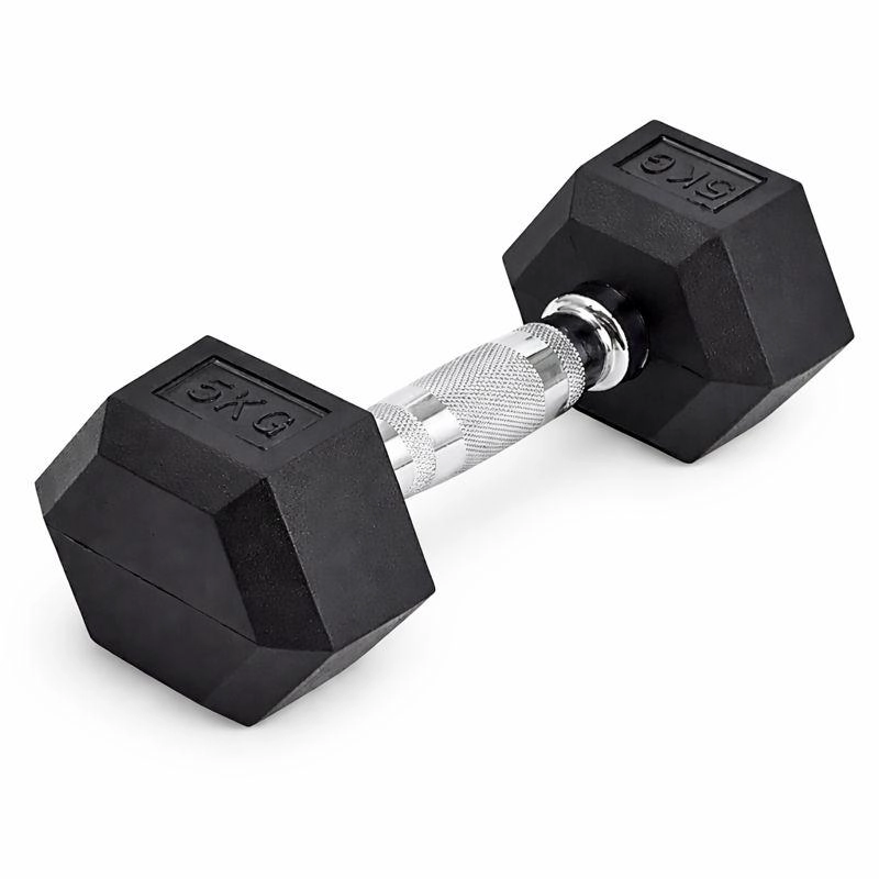 MANCUERNA PROFESIONAL HEXAGONAL 5KG CAUCHO  ACERO FITNESS - 1