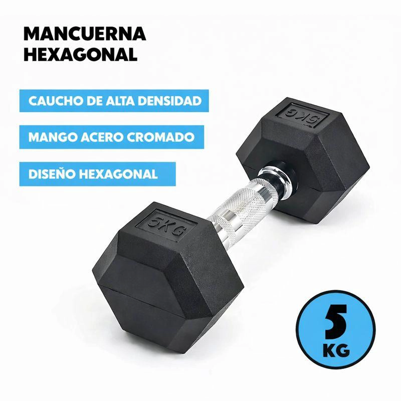 MANCUERNA PROFESIONAL HEXAGONAL 5KG CAUCHO  ACERO FITNESS - 2