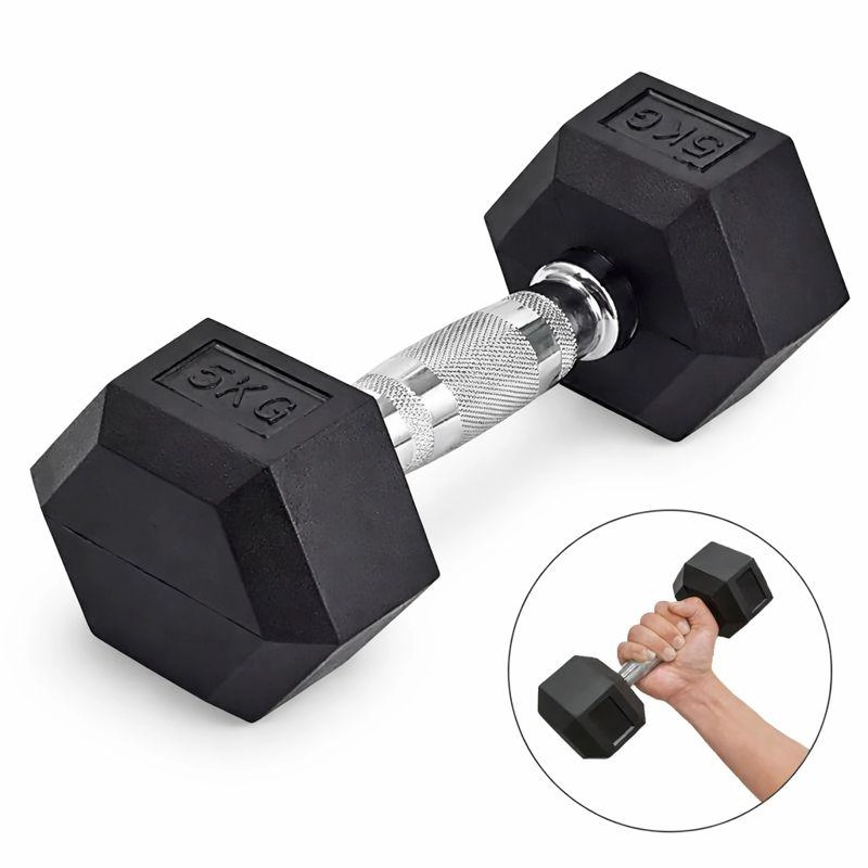 MANCUERNA PROFESIONAL HEXAGONAL 5KG CAUCHO  ACERO FITNESS - 3