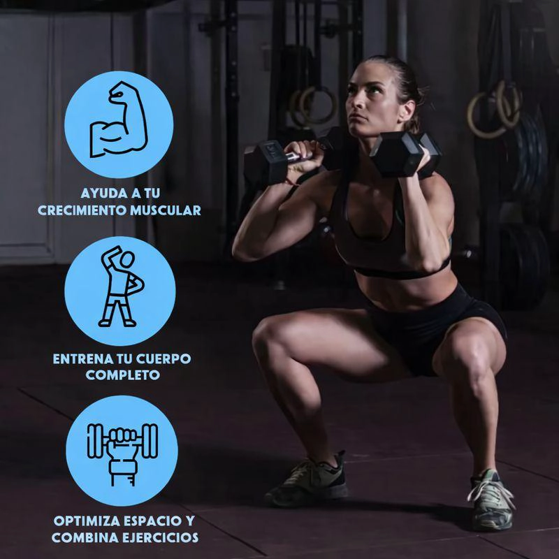 MANCUERNA PROFESIONAL HEXAGONAL 5KG CAUCHO  ACERO FITNESS - 5
