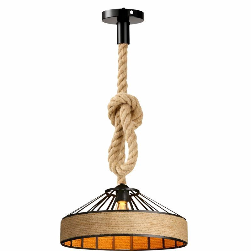 LAMPARA COLGANTE VINTAGE CAÑAMO ALUMINIO ESTILO RUSTICO 40CM - 4