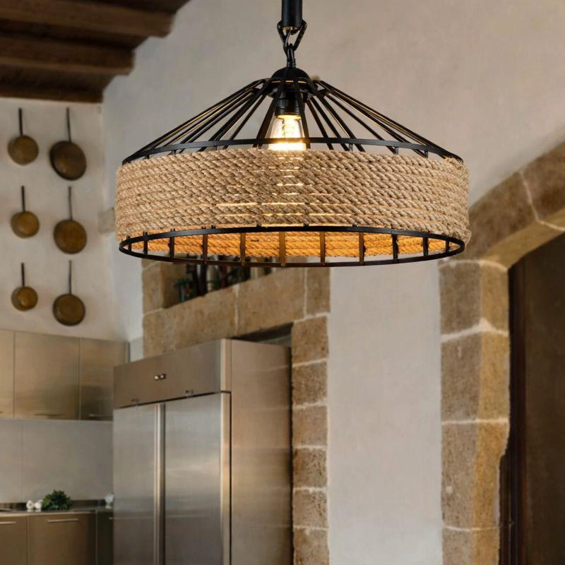 LAMPARA COLGANTE VINTAGE CAÑAMO ALUMINIO ESTILO RUSTICO 40CM - 6