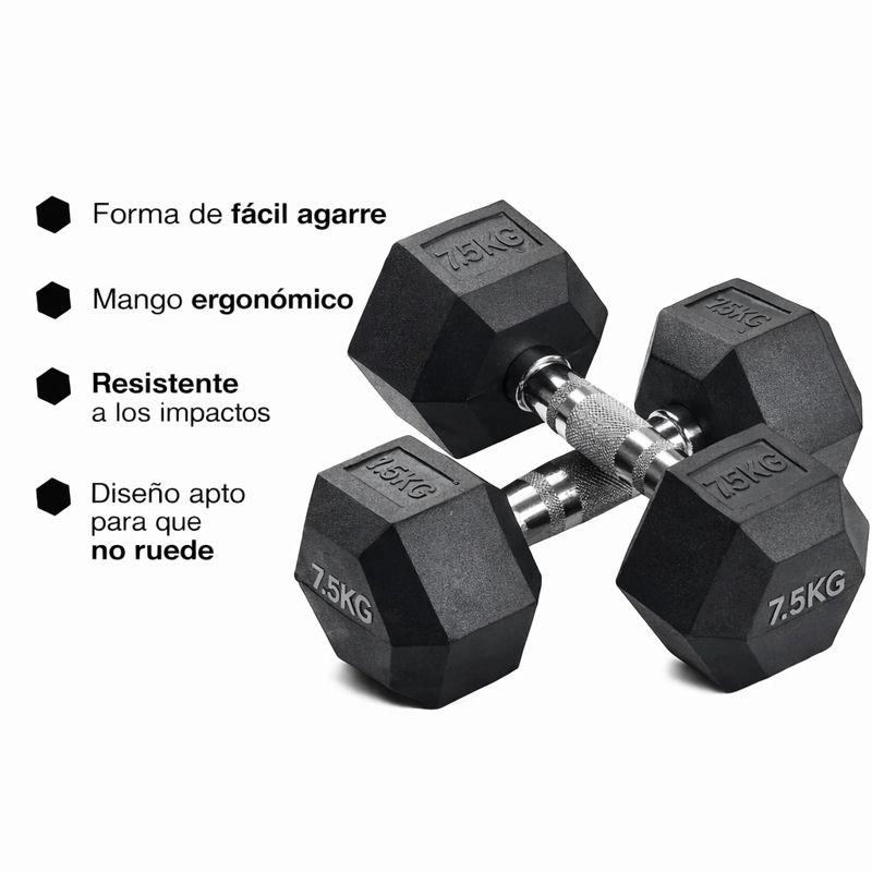PAR DE MANCUERNA PROFESIONAL HEXAGONAL 7.5 KG  USO FITNESS - 2