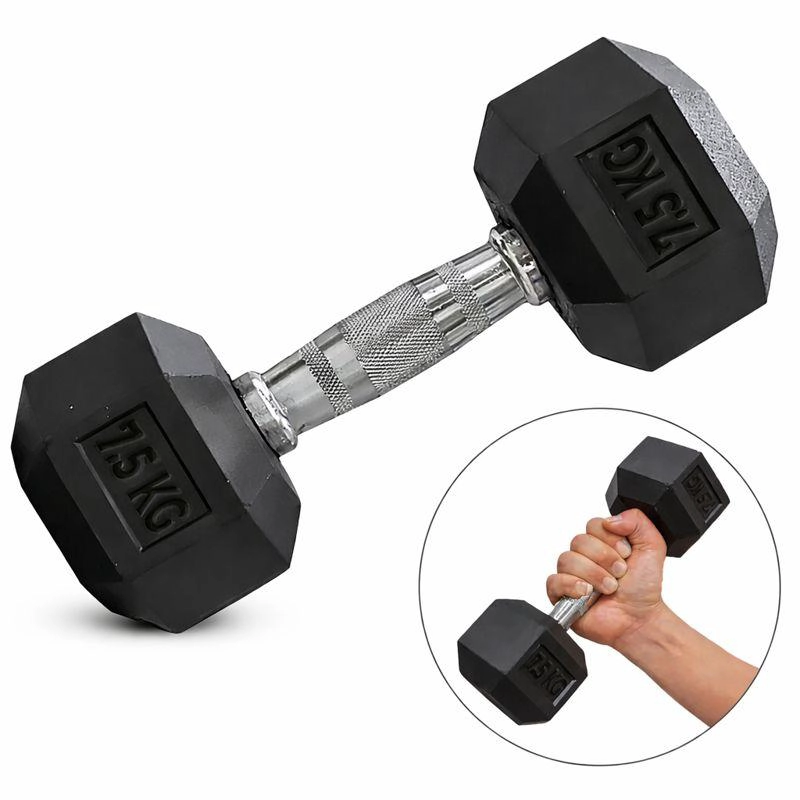 MANCUERNA PROFESIONAL HEXAGONAL 7,5KG FITNESS  ALTA DENSIDAD - 2