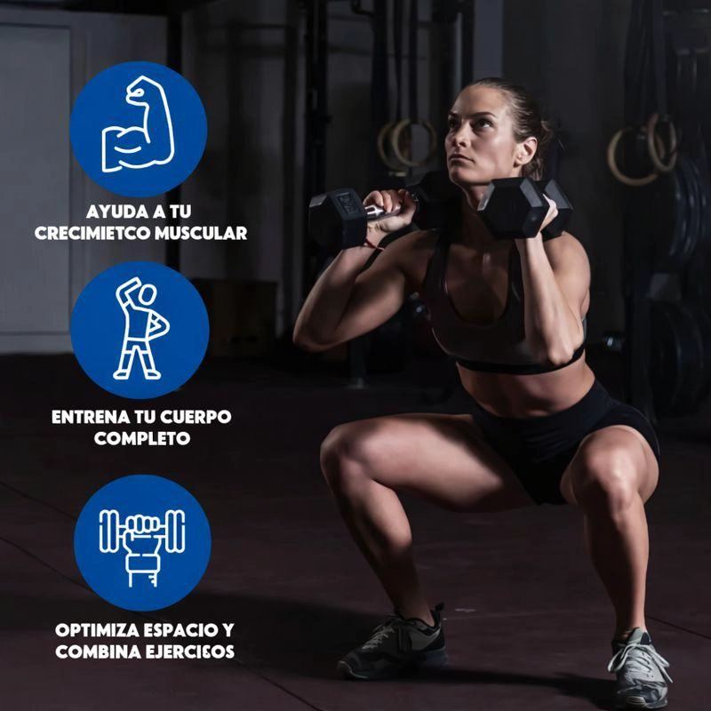 MANCUERNA PROFESIONAL HEXAGONAL 7,5KG FITNESS  ALTA DENSIDAD - 4