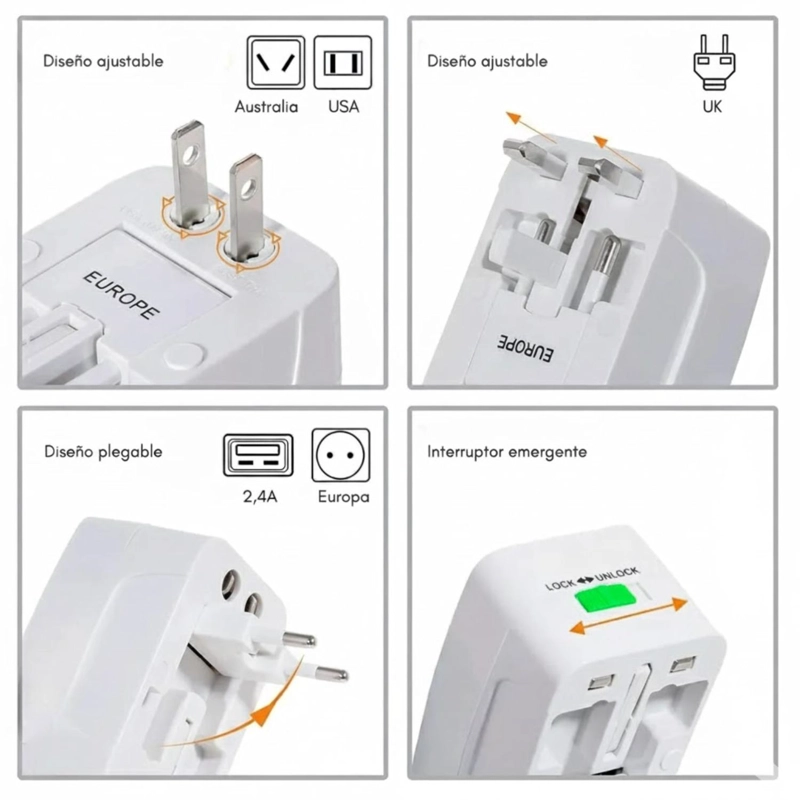ADAPTADOR ENCHUFE UNIVERSAL INTERNACIONAL PARA VIAJES - 8