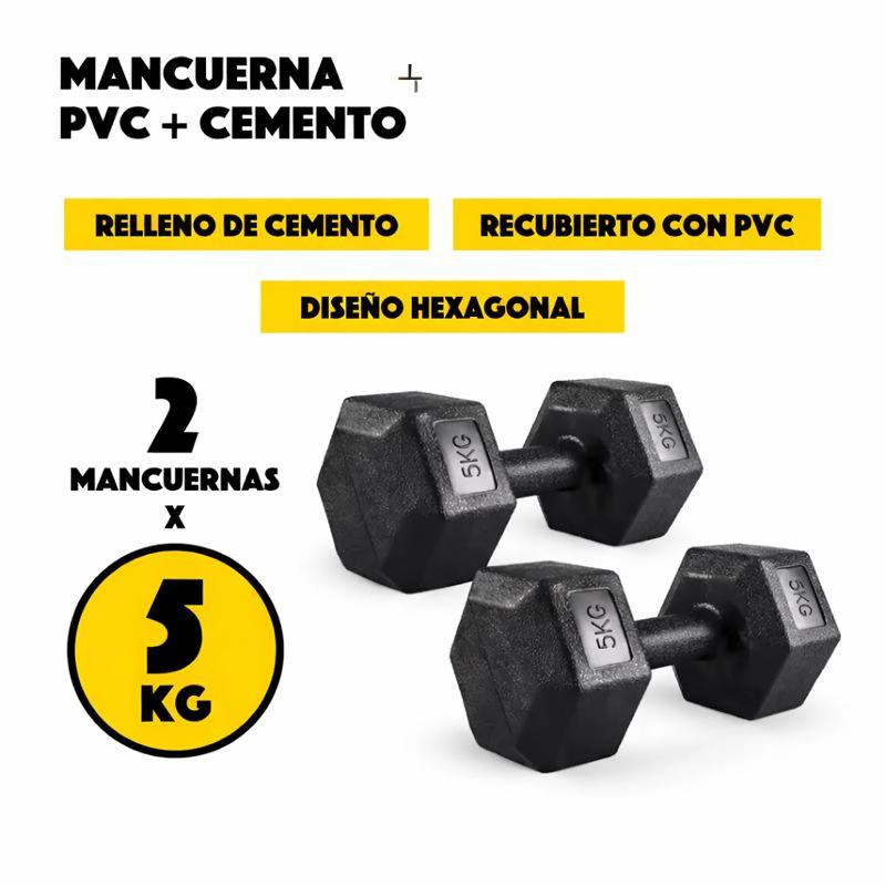 MANCUERNAS 5KG X2 HEXAGONALES PVC 10KG TOTAL - 4