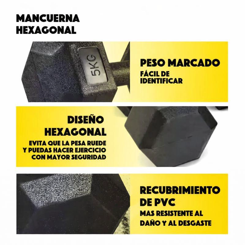 MANCUERNAS 5KG X2 HEXAGONALES PVC 10KG TOTAL - 8