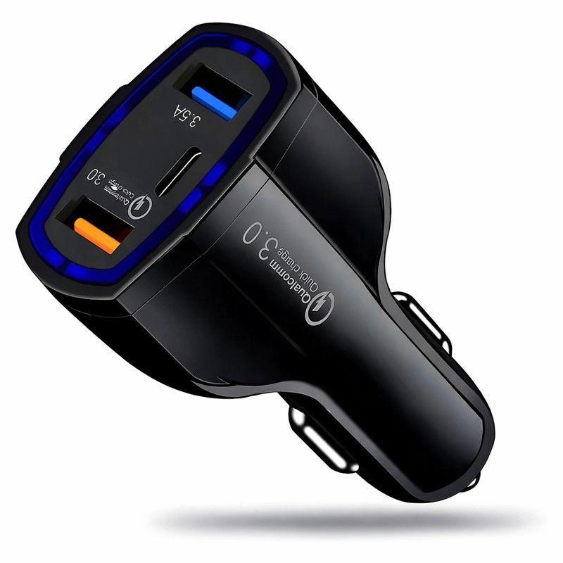 CARGADOR RAPIDO AUTO DOBLE USB + TIPO C QC 3.0 - 1