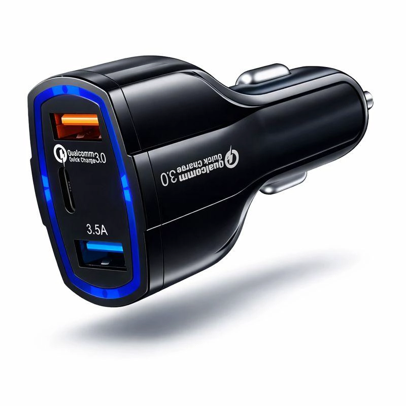 CARGADOR RAPIDO AUTO DOBLE USB + TIPO C QC 3.0 - 5