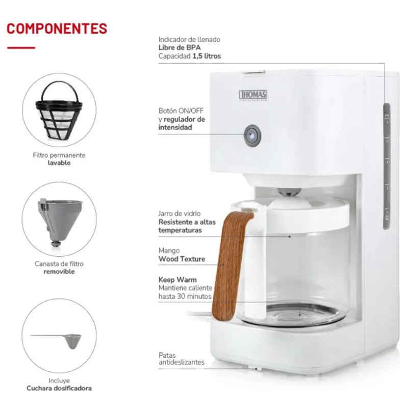 CAFETERA DE FILTRO THOMAS TH-134B GOTEO 12 TAZAS KEEP WARM - 5