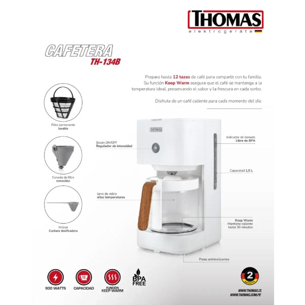 CAFETERA DE FILTRO THOMAS TH-134B GOTEO 12 TAZAS KEEP WARM - 6