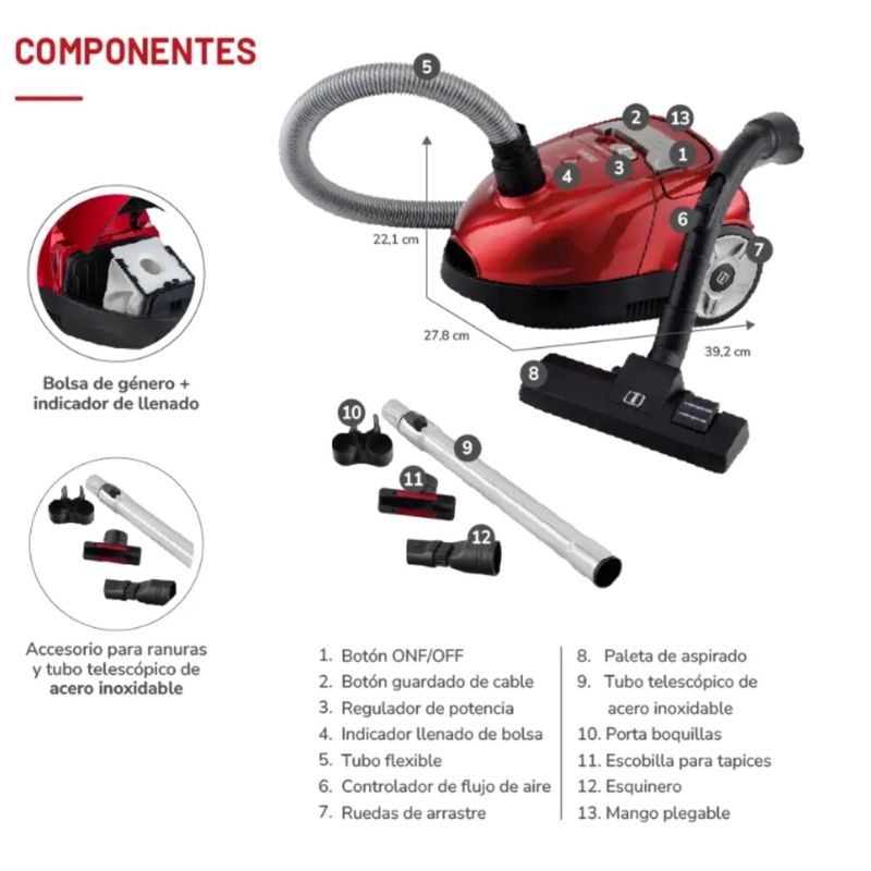 ASPIRADORA BOLSA THOMAS TH-1640 POTENTE 1600W ARRASTRE - 5